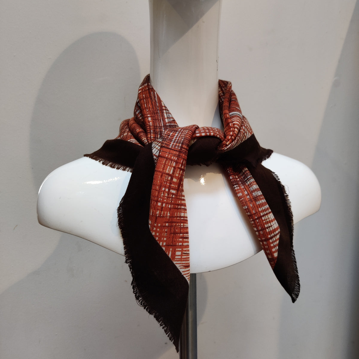 The Picasso of Plaid: 1970s Abstract Crosshatch Square Scarf