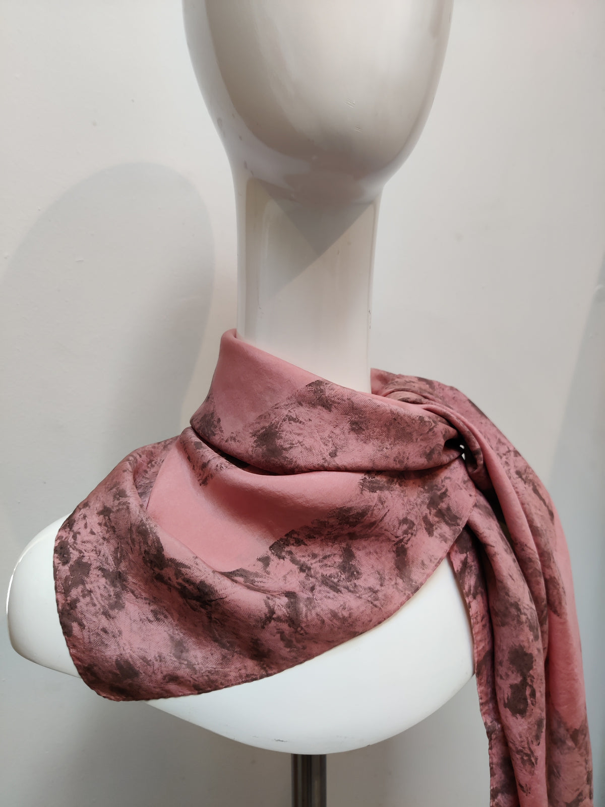 Timeless Vintage Dusky Pink and Grey Silk Scarf