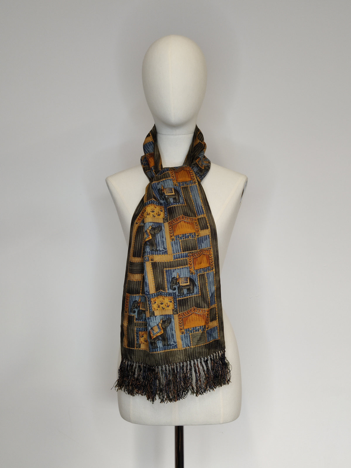 Vintage Alfred Dunhill Reversible Double Faced Pure Silk Fringed Scarf – Dual Print