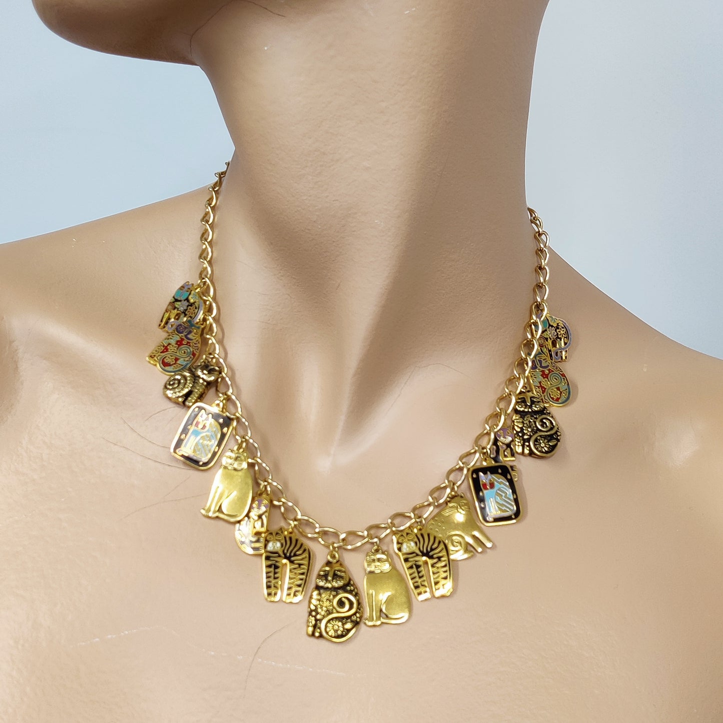 Vintage Laurel Burch Cat Charm Necklace