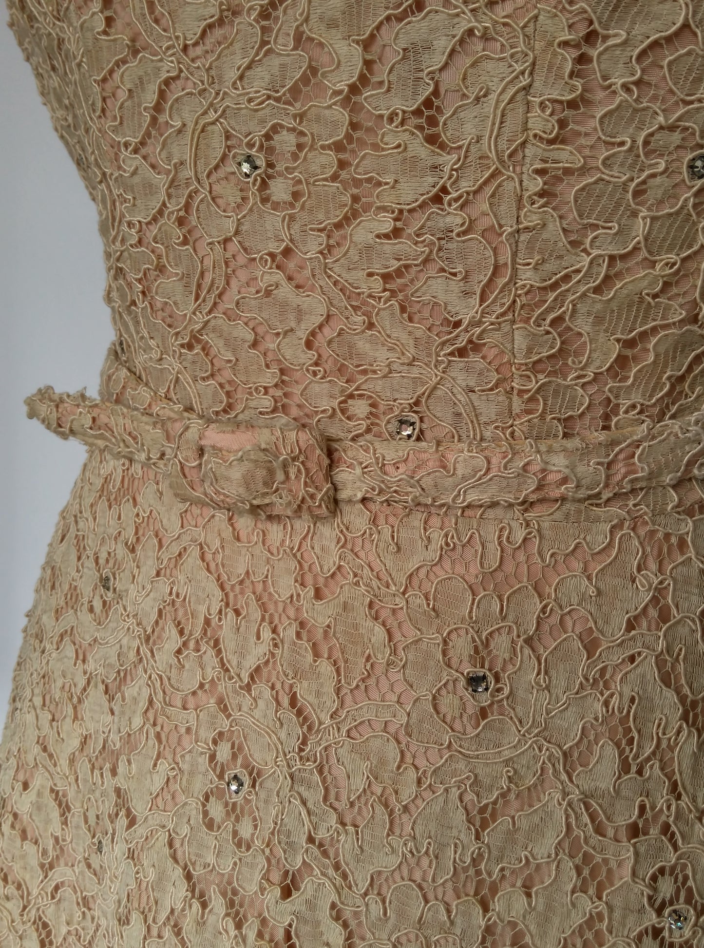 Diamante studded lace 1950s dress