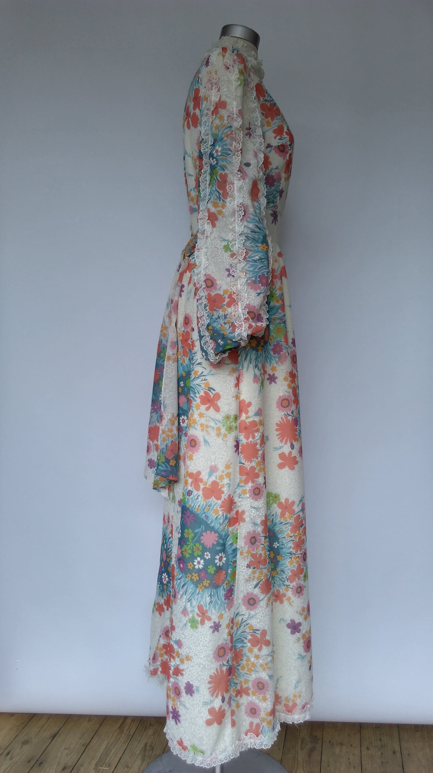 Floral and Lace Maxi Dress 1970s