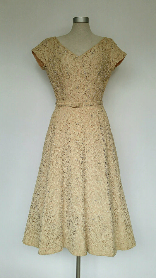 Diamante studded lace 1950s dress