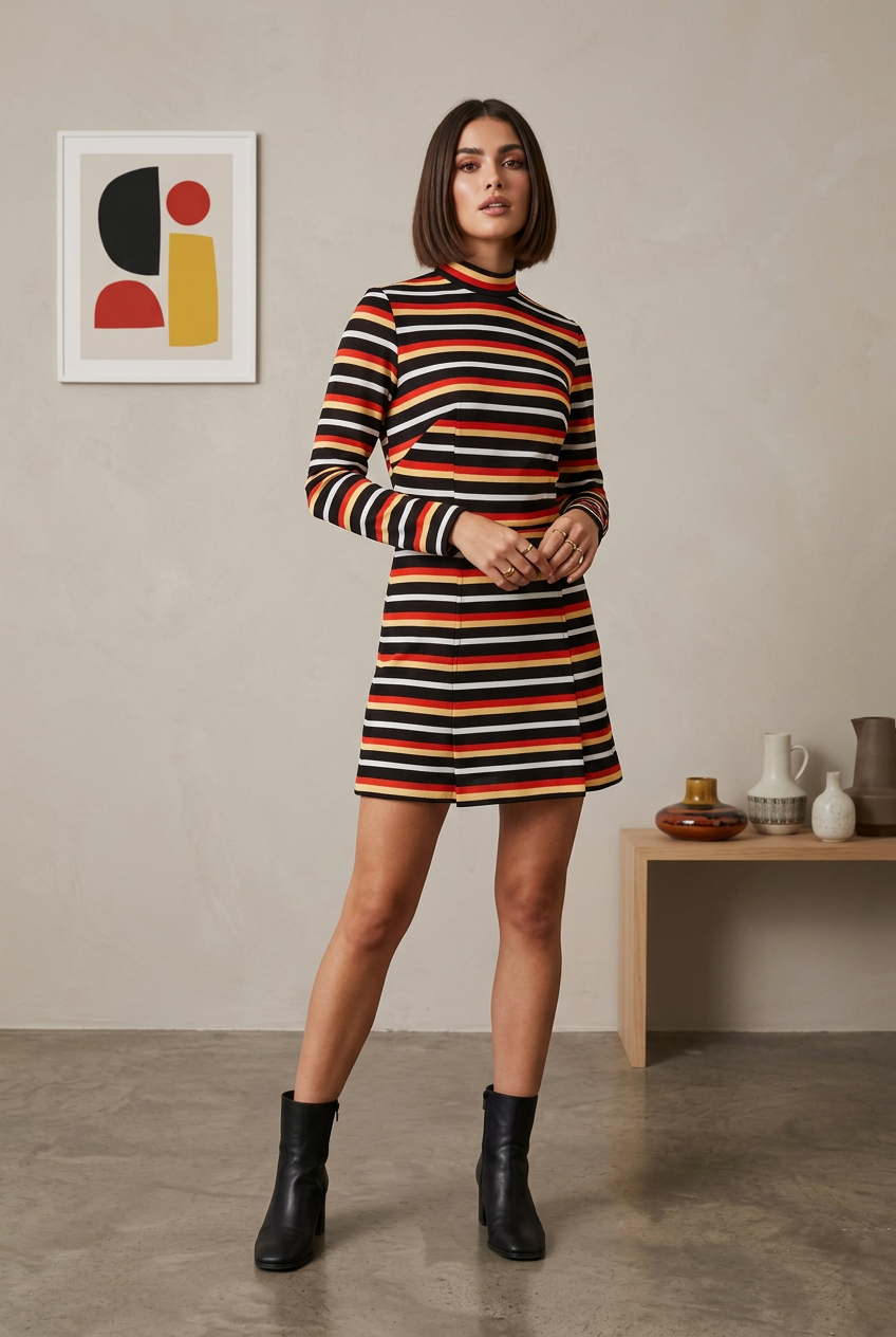 Vintage 1960s Glenard London Striped Mod Mini Dress