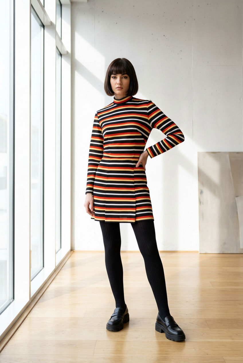 Vintage 1960s Glenard London Striped Mod Mini Dress