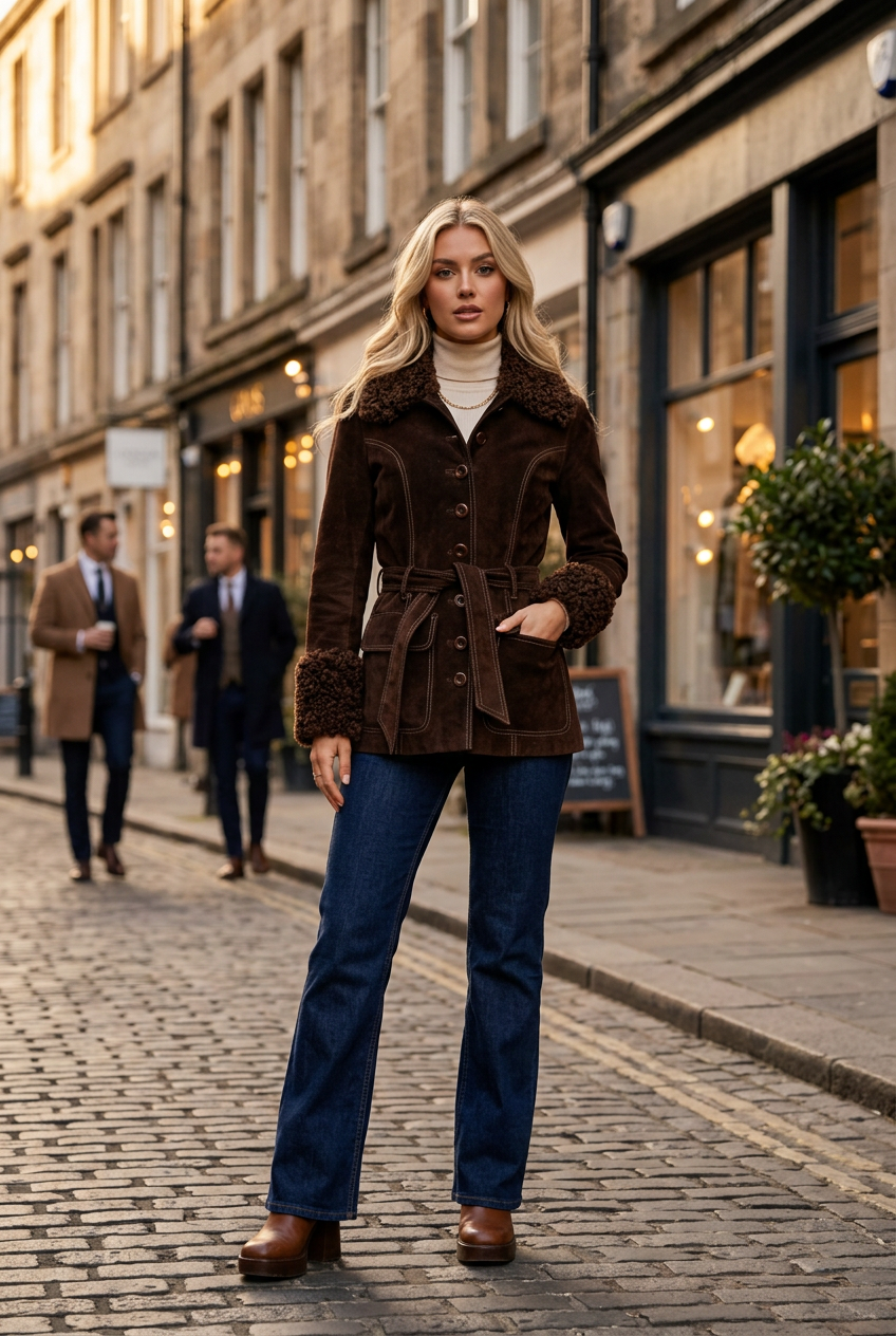 1970s Vintage Chocolate Suede "Penny Lane" Belted Jacket – Made in England by Suede & Leathercraft Ltd
