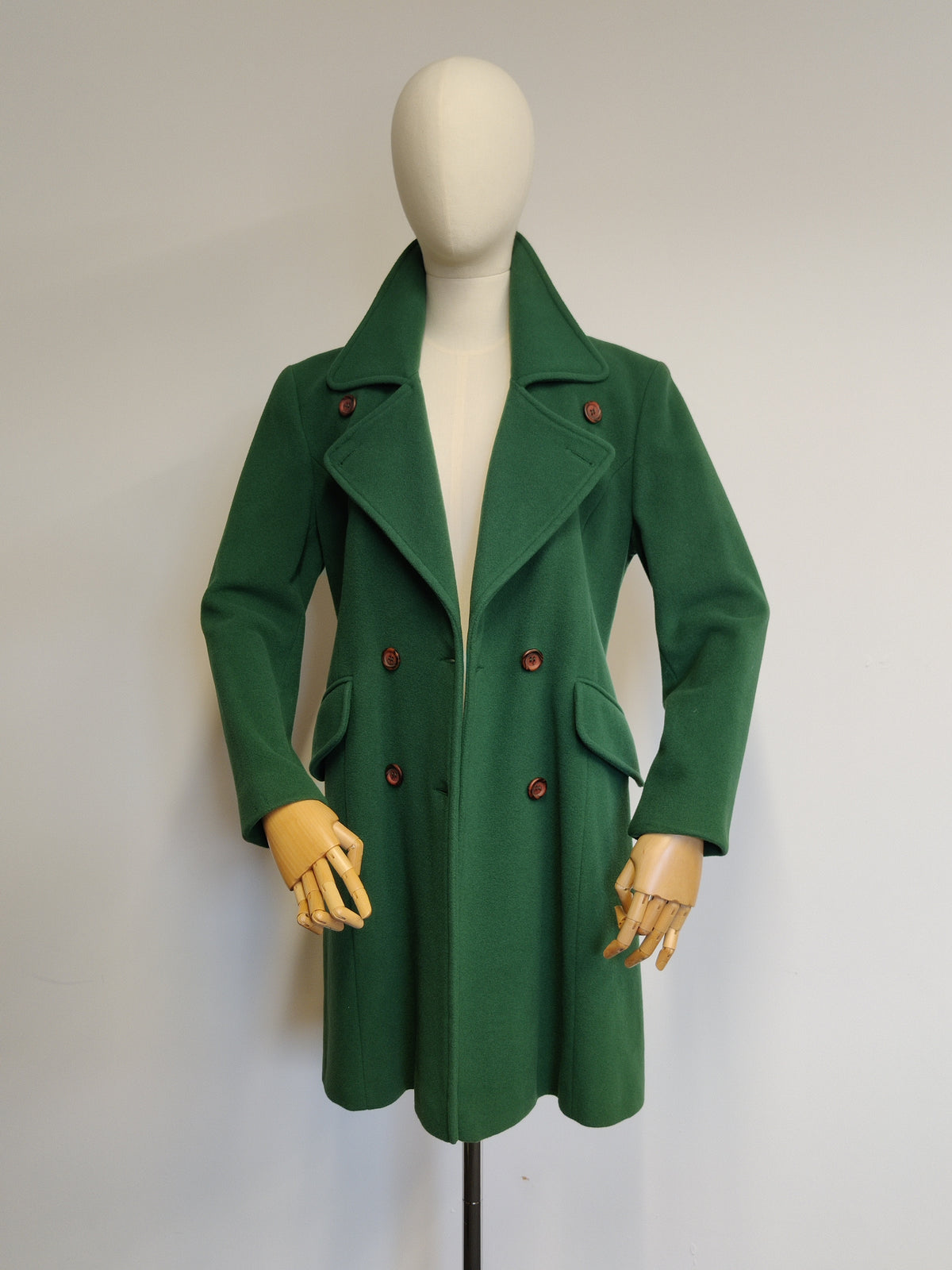 Vintage Gina Italian Wool & Cashmere Double Breasted Coat in Forrest Green