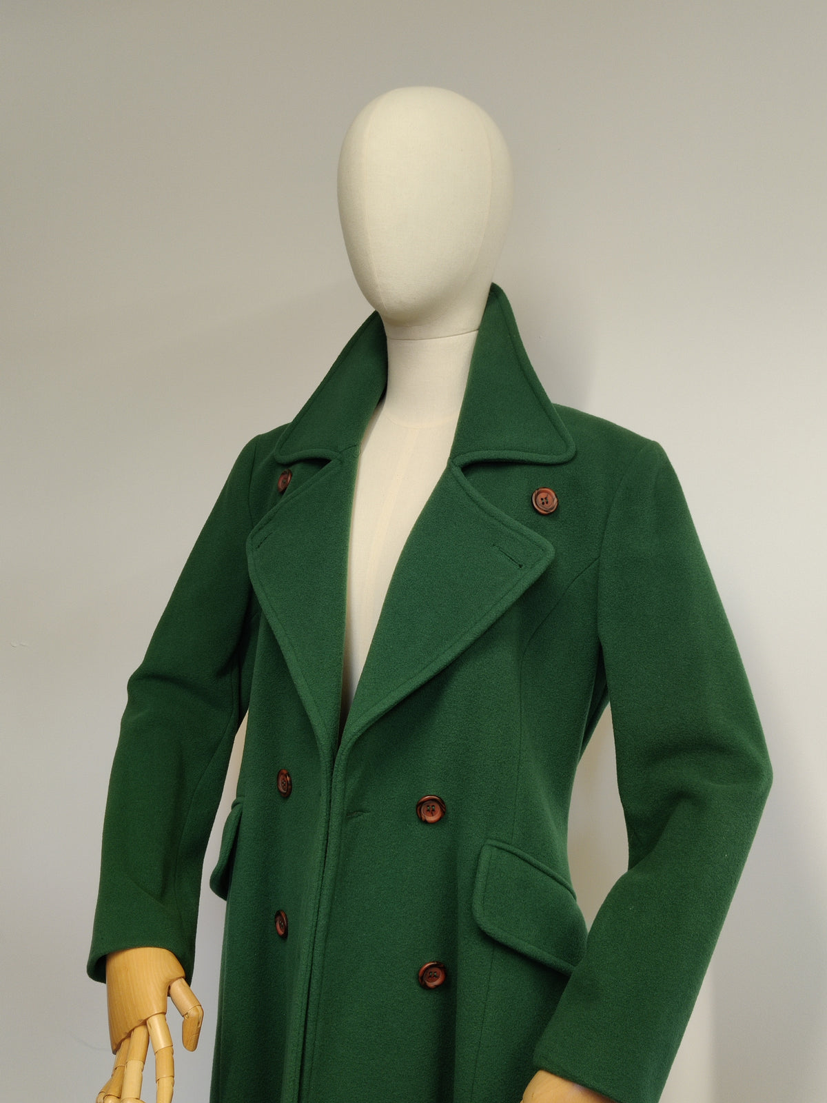 Vintage Gina Italian Wool & Cashmere Double Breasted Coat in Forrest Green