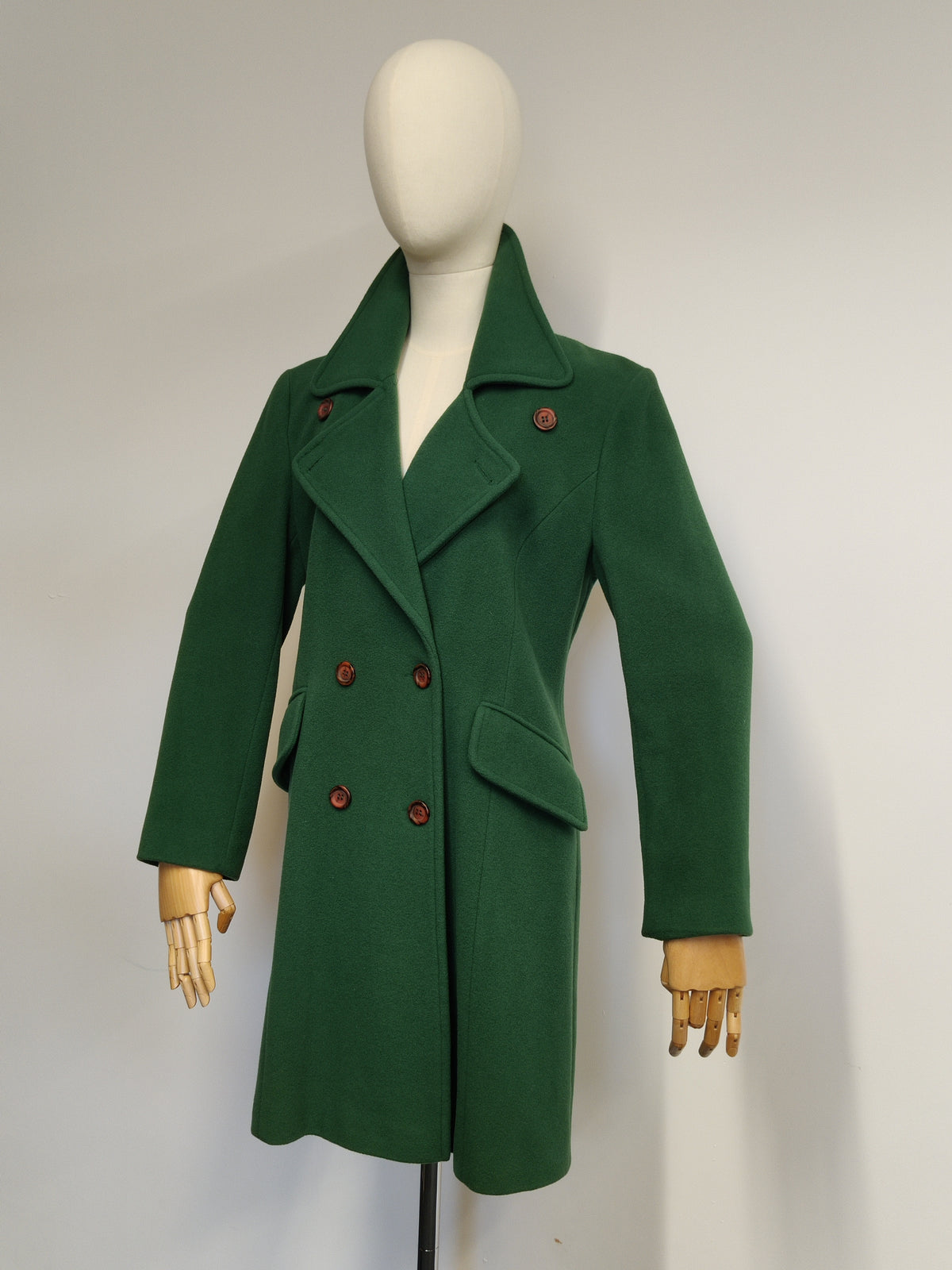 Vintage Gina Italian Wool & Cashmere Double Breasted Coat in Forrest Green