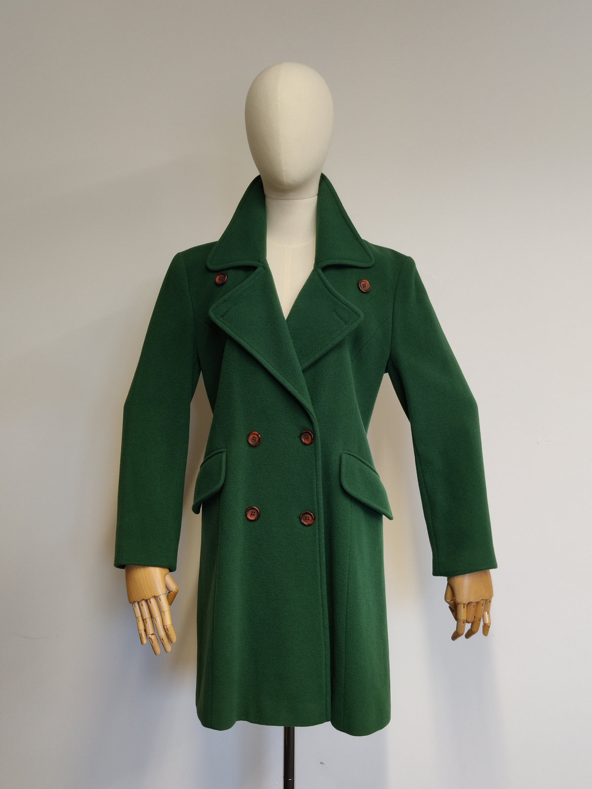 Vintage Gina Italian Wool & Cashmere Double Breasted Coat in Forrest Green