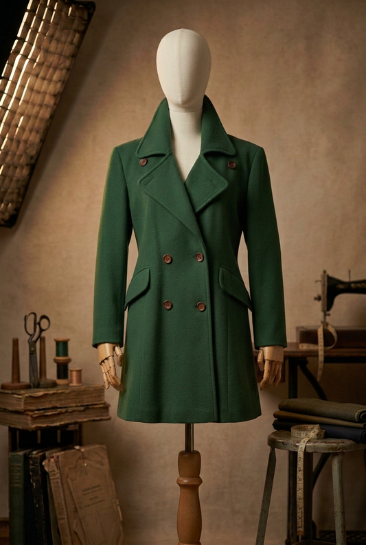 Vintage Gina Italian Wool & Cashmere Double Breasted Coat in Forrest Green