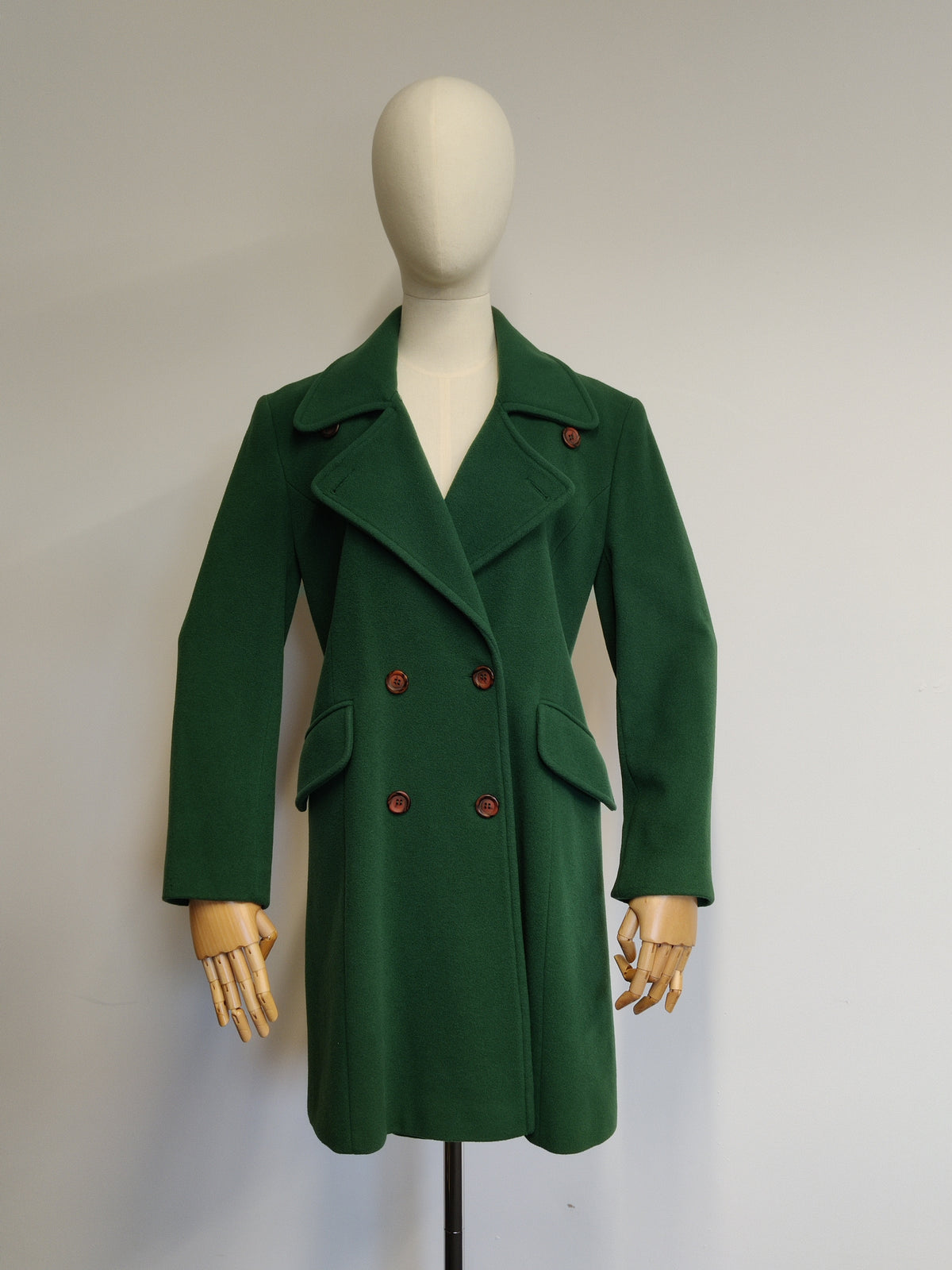 Vintage Gina Italian Wool & Cashmere Double Breasted Coat in Forrest Green