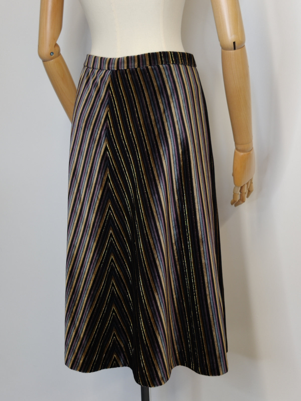 Vintage 1970s Chevron Stripe Velvet Midi