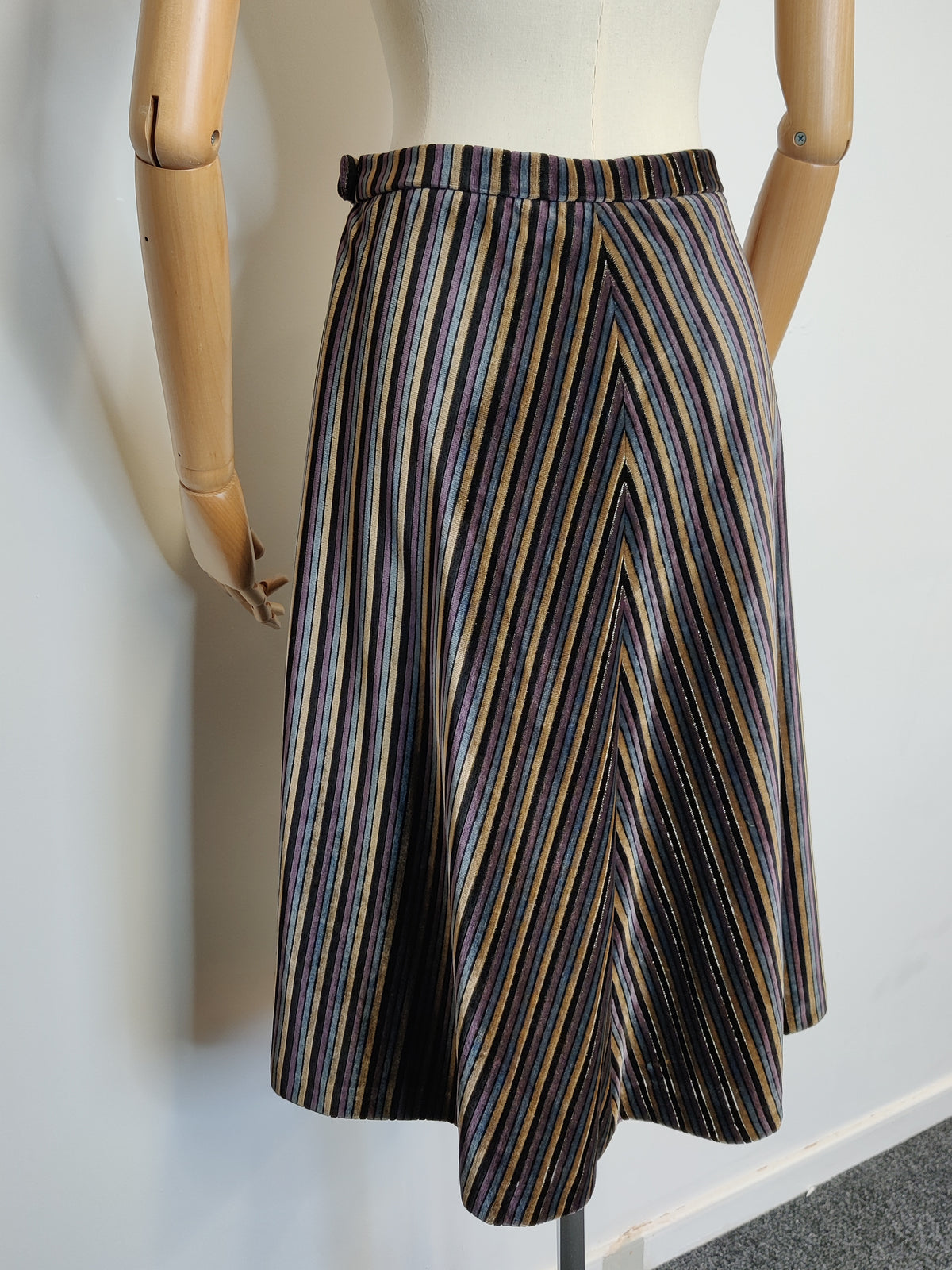 Vintage 1970s Chevron Stripe Velvet Midi