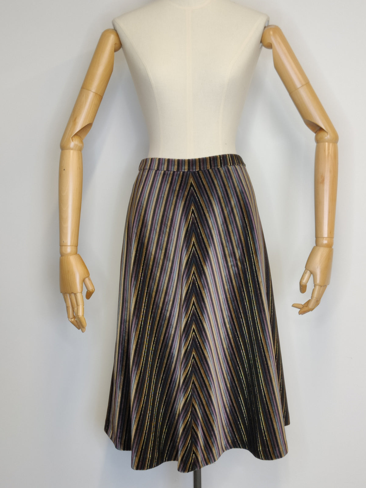 Vintage 1970s Chevron Stripe Velvet Midi