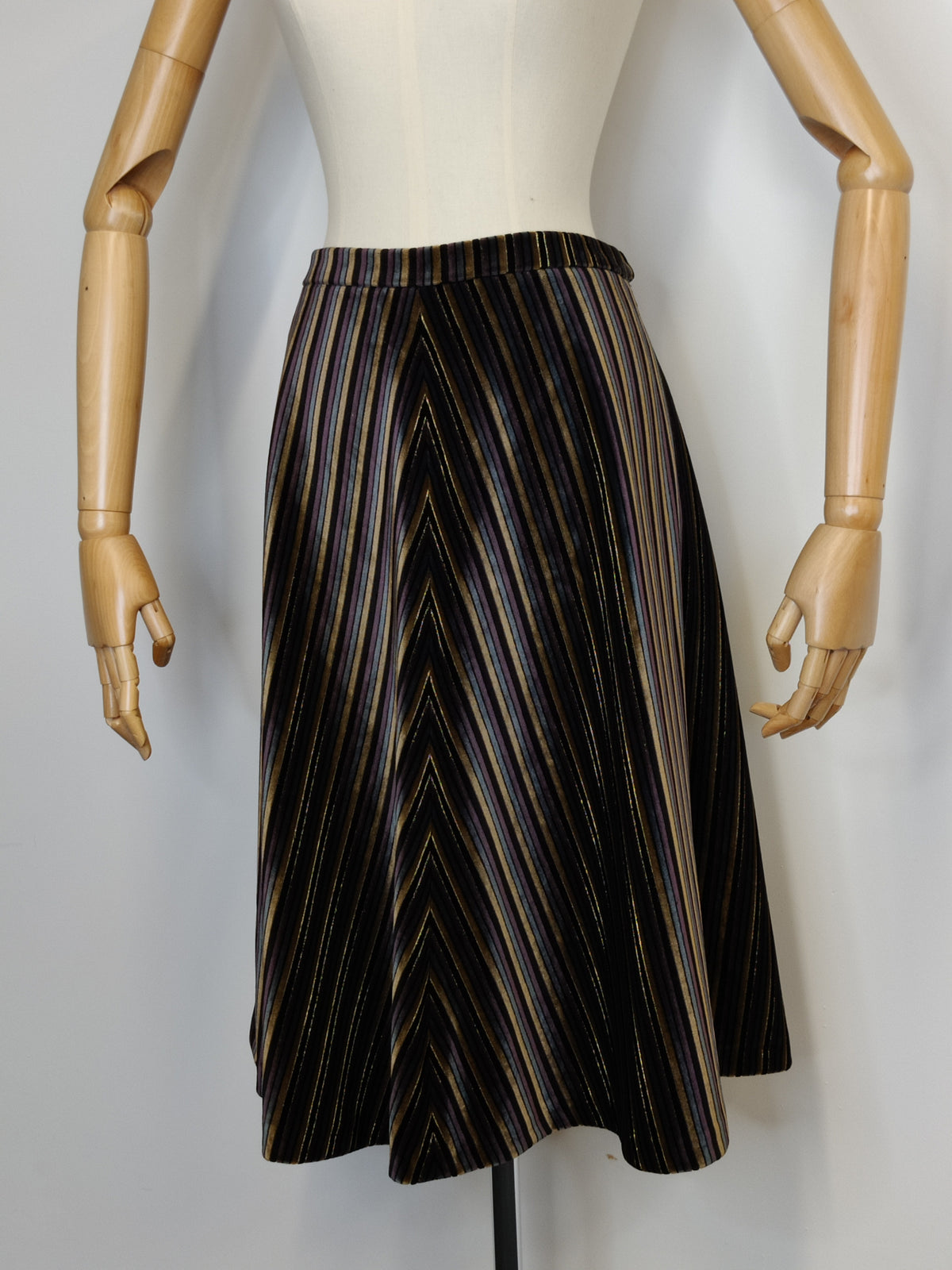 Vintage 1970s Chevron Stripe Velvet Midi