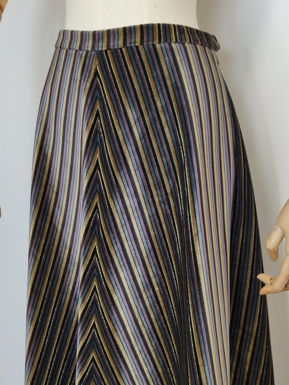 Vintage 1970s Chevron Stripe Velvet Midi