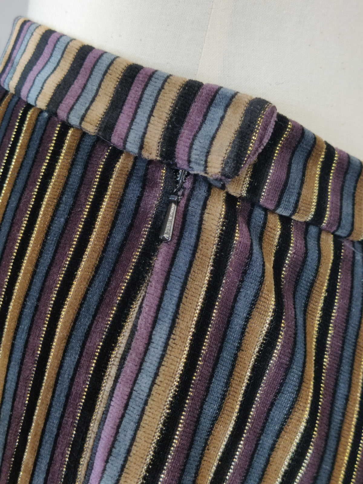 Vintage 1970s Chevron Stripe Velvet Midi