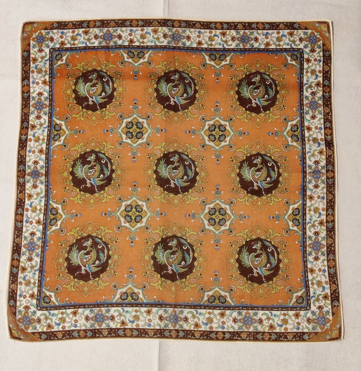 Vintage Persian-Motif Cotton Gauze  Neckerchief/Pocket Square