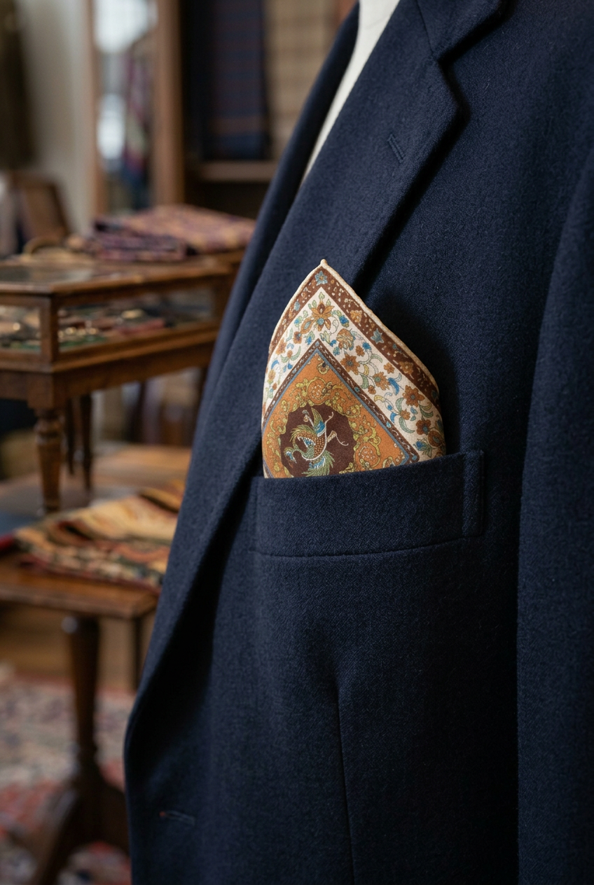 Vintage Persian-Motif Cotton Gauze  Neckerchief/Pocket Square
