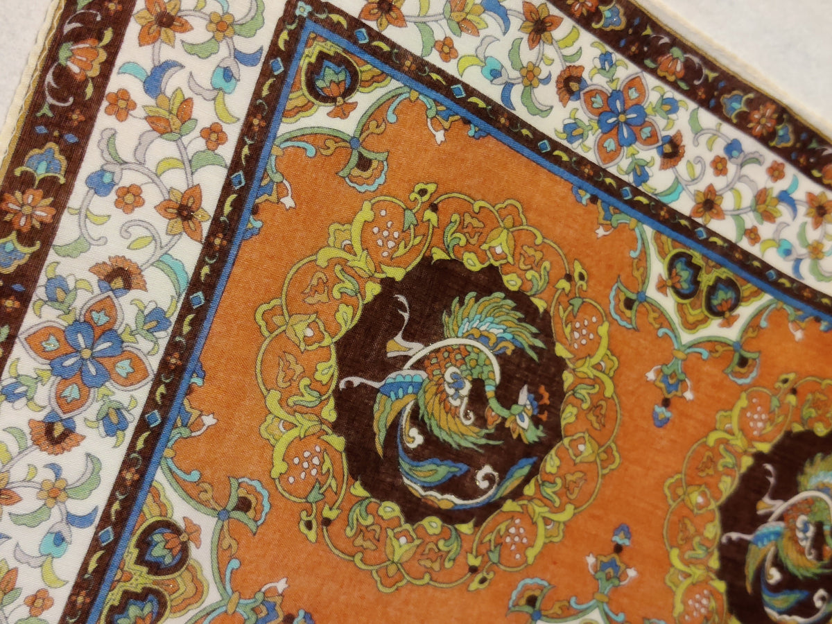 Vintage Persian-Motif Cotton Gauze  Neckerchief/Pocket Square