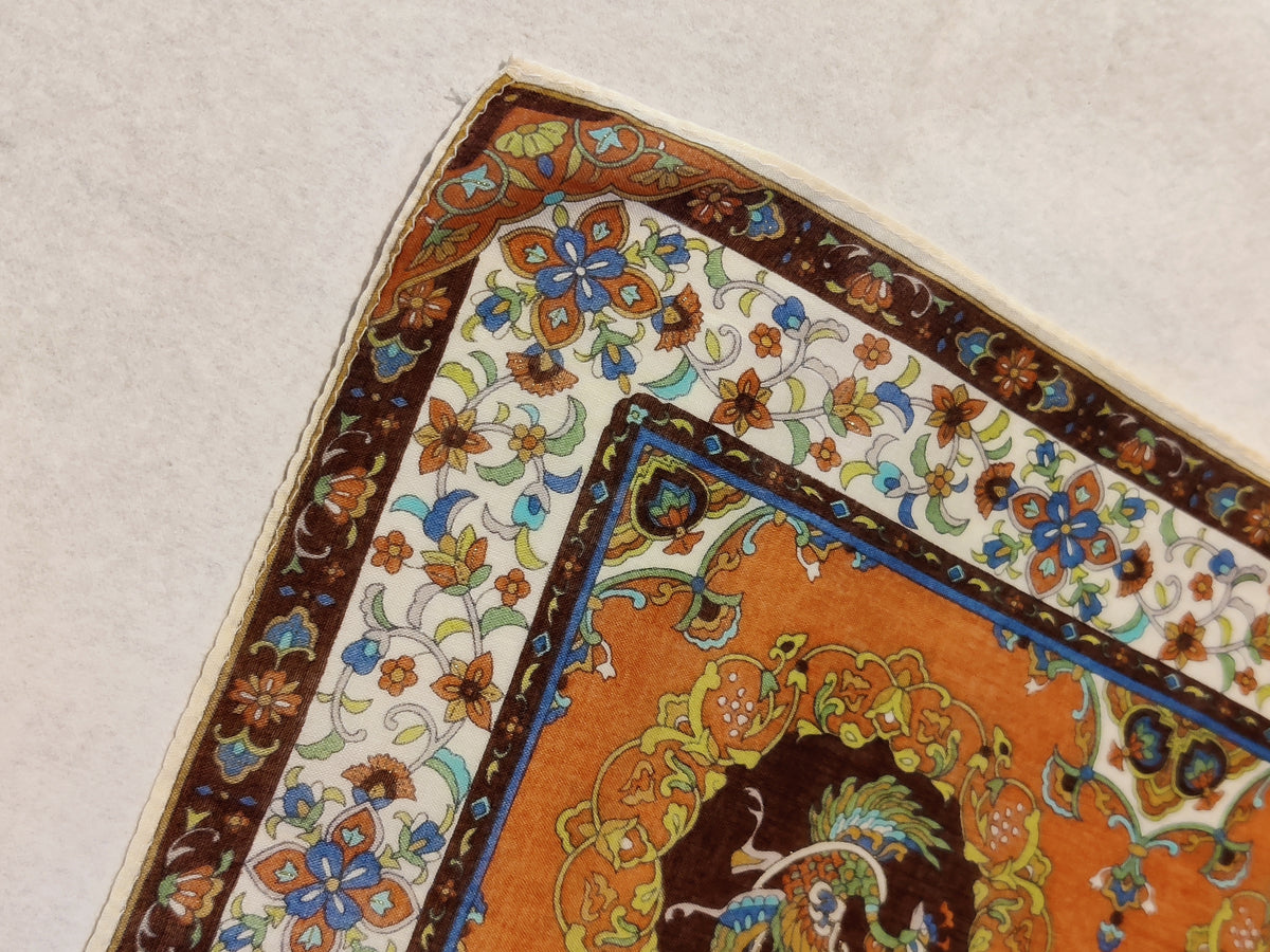 Vintage Persian-Motif Cotton Gauze  Neckerchief/Pocket Square