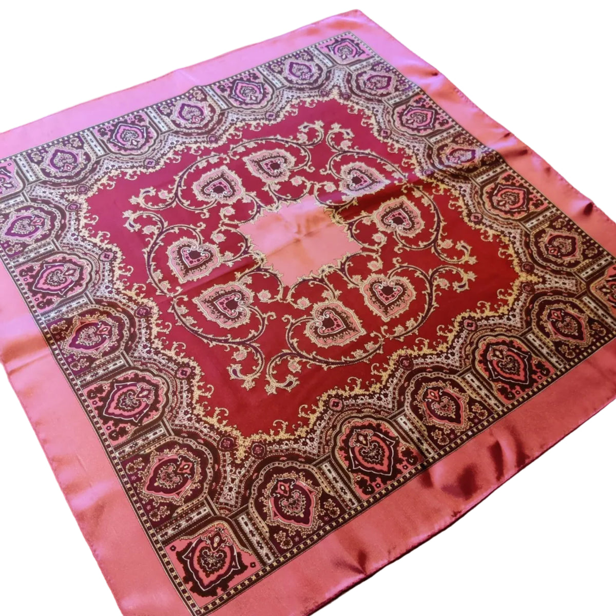 Vintage 1960s Hammura Japanese Ornate Baroque Paisley Acetate Satin Scarf