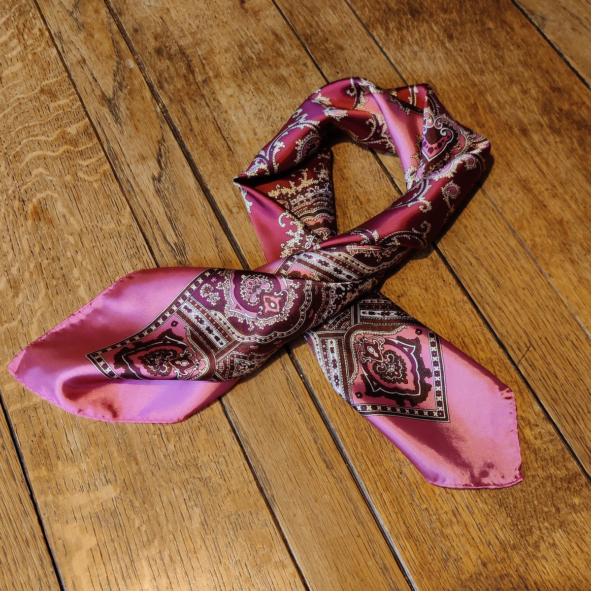 Vintage 1960s Hammura Japanese Ornate Baroque Paisley Acetate Satin Scarf
