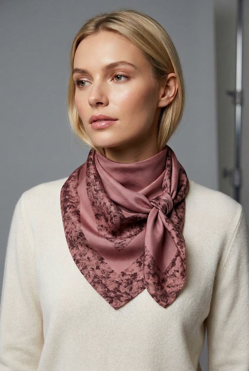 Timeless Vintage Dusky Pink and Grey Silk Scarf