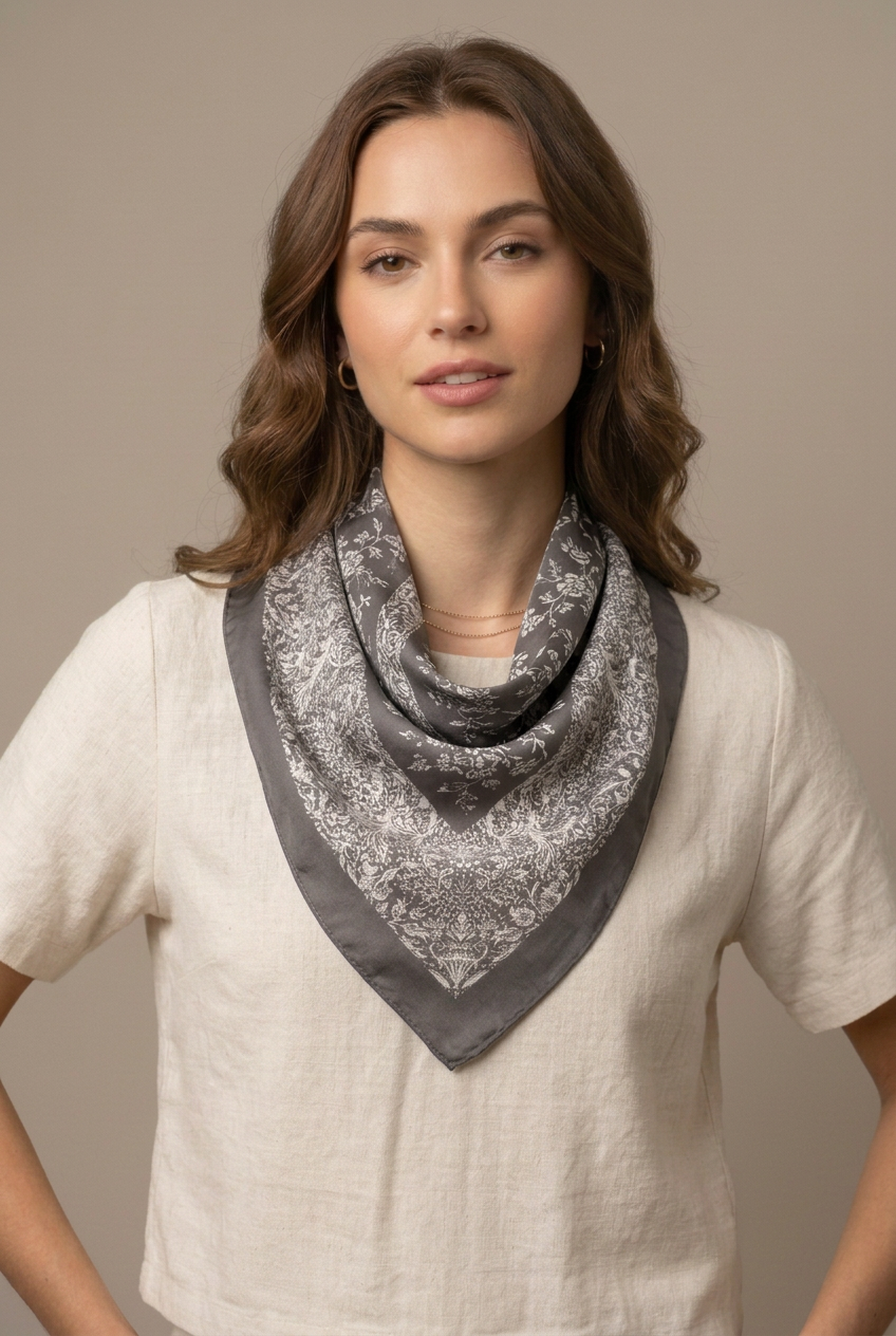 Vintage Filigree Floral Square Scarf