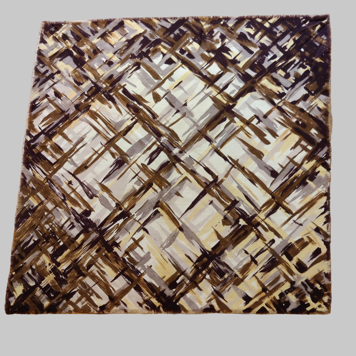 Vintage Modernist Abstract Crosshatch Fringe Square Scarf