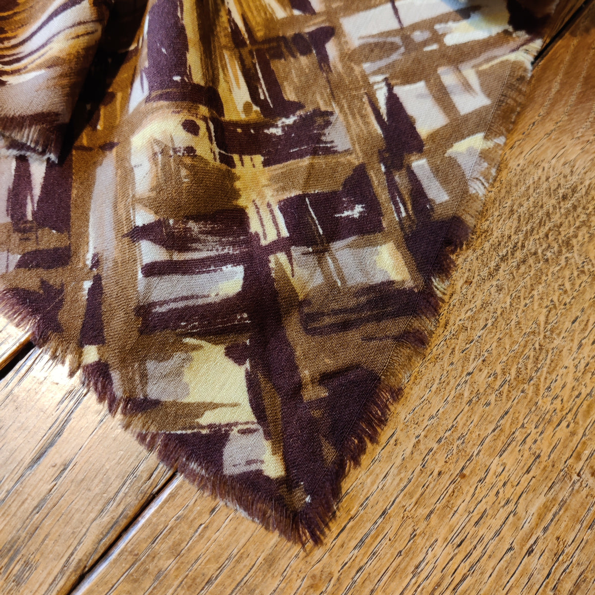 Vintage Modernist Abstract Crosshatch Fringe Square Scarf