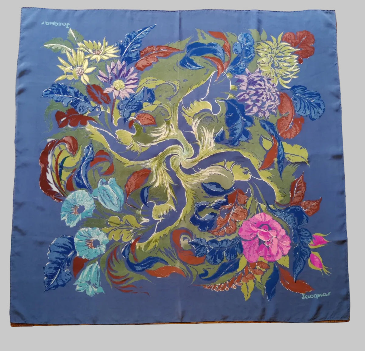 Vintage Jacqmar Botanical Swirl Silk Scarf
