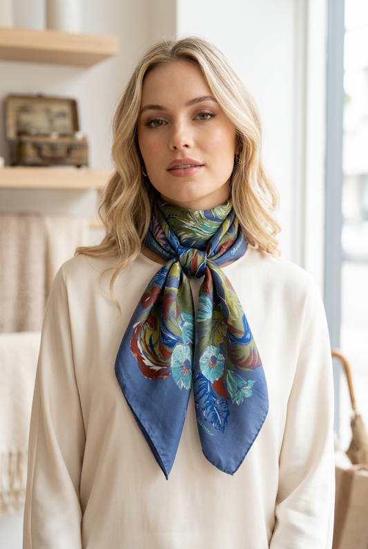 Vintage Jacqmar Botanical Swirl Silk Scarf