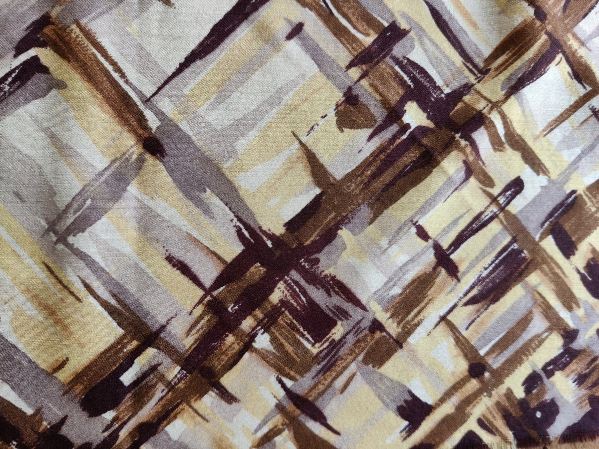 Vintage Modernist Abstract Crosshatch Fringe Square Scarf