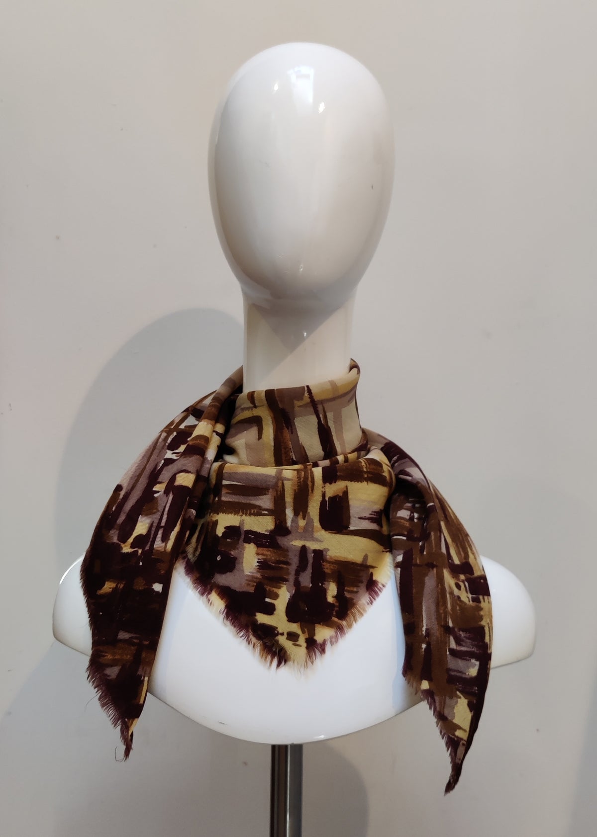 Vintage Modernist Abstract Crosshatch Fringe Square Scarf