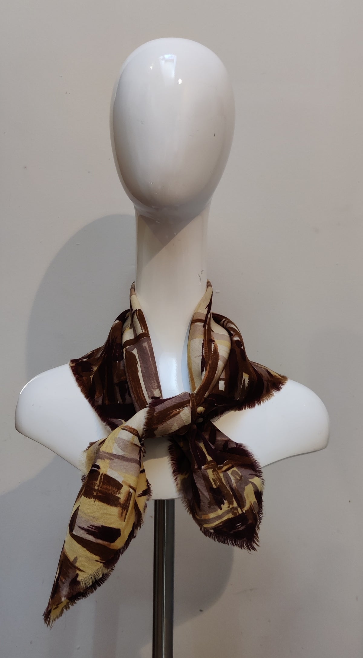 Vintage Modernist Abstract Crosshatch Fringe Square Scarf