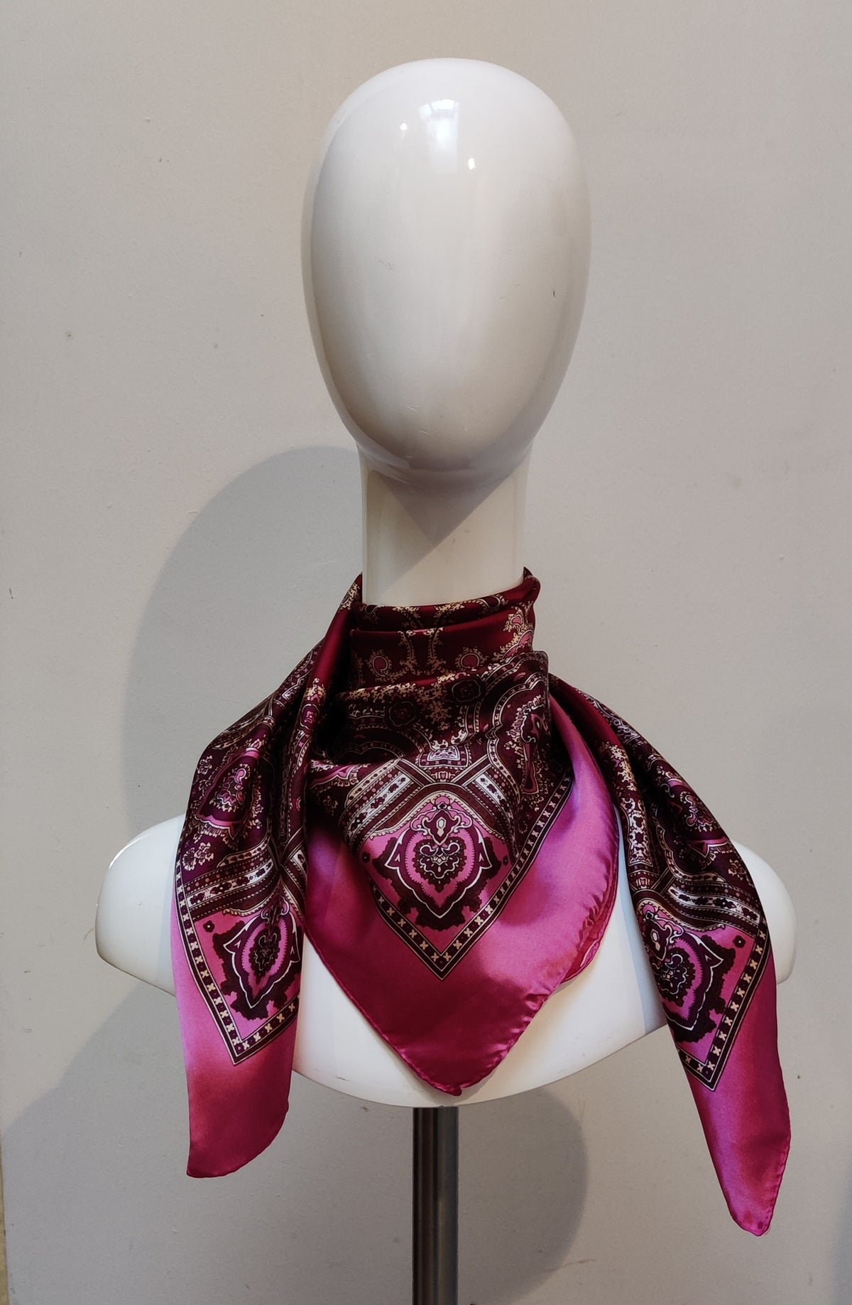 Vintage 1960s Hammura Japanese Ornate Baroque Paisley Acetate Satin Scarf