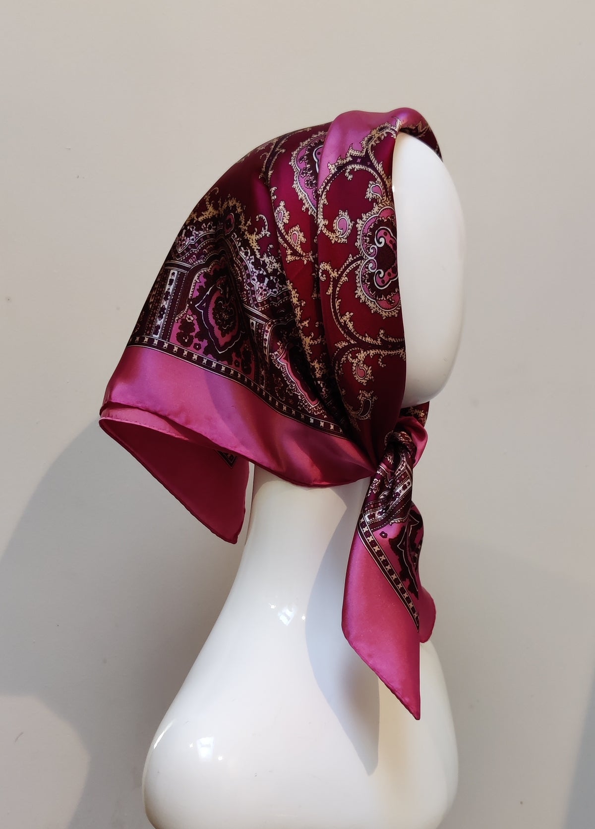 Vintage 1960s Hammura Japanese Ornate Baroque Paisley Acetate Satin Scarf