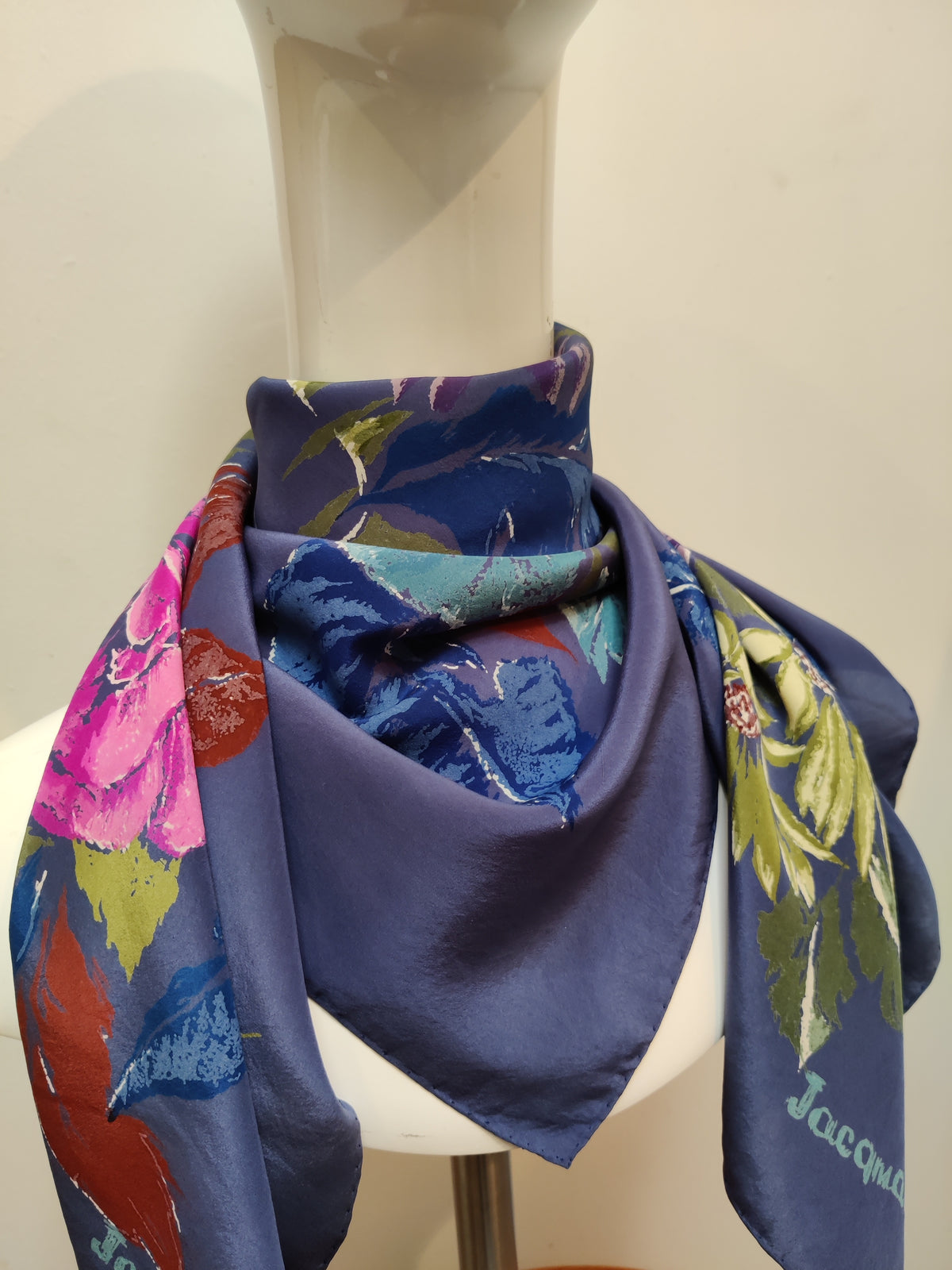 Vintage Jacqmar Botanical Swirl Silk Scarf