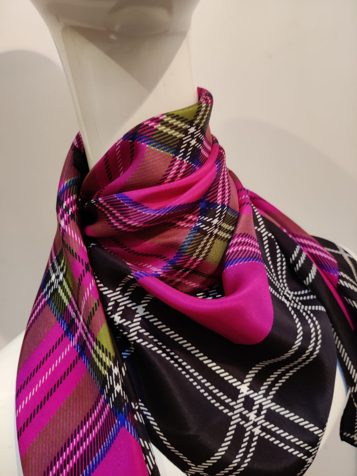 Vintage Passigatti Italian Silk Plaid Square Scarf