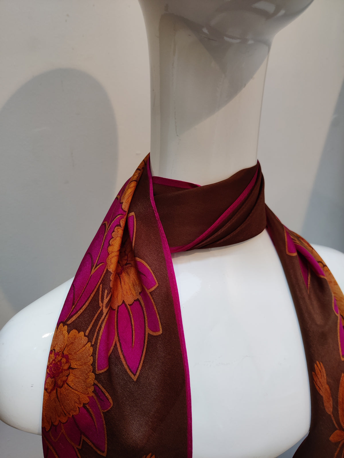 Vintage Late 1970s Anne Klein Silk Crepe Floral Scarf