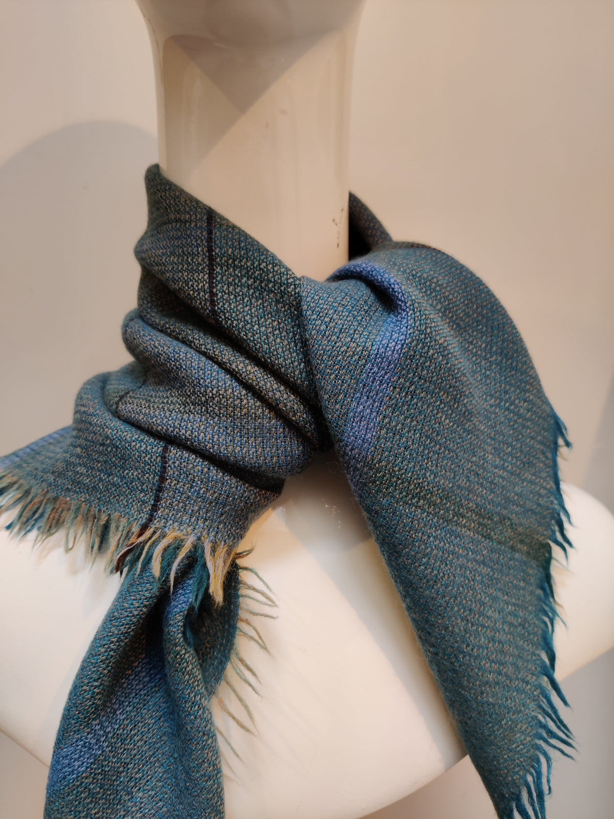Vintage Scottish Pure Wool Fringed Square Scarf
