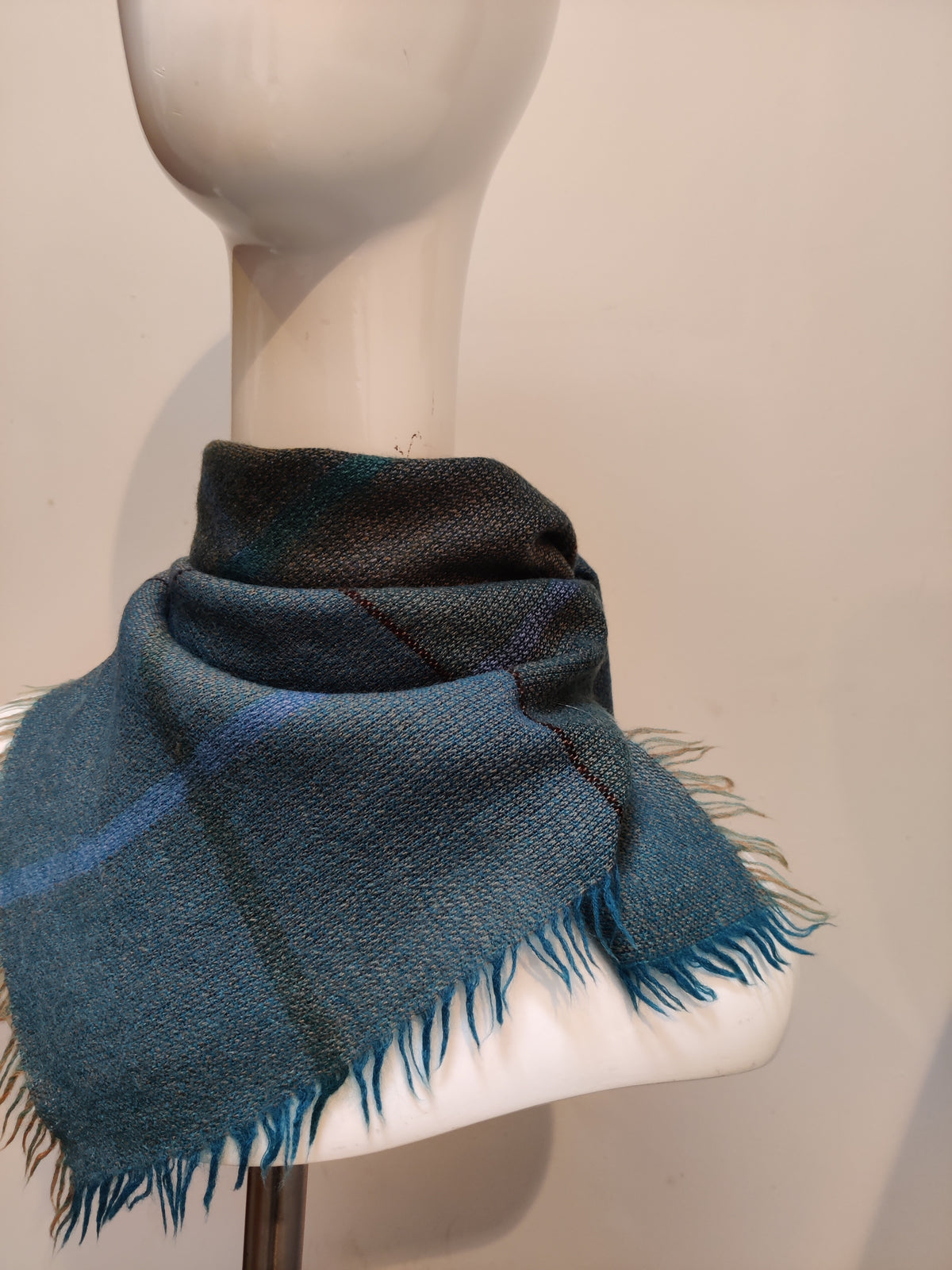 Vintage Scottish Pure Wool Fringed Square Scarf