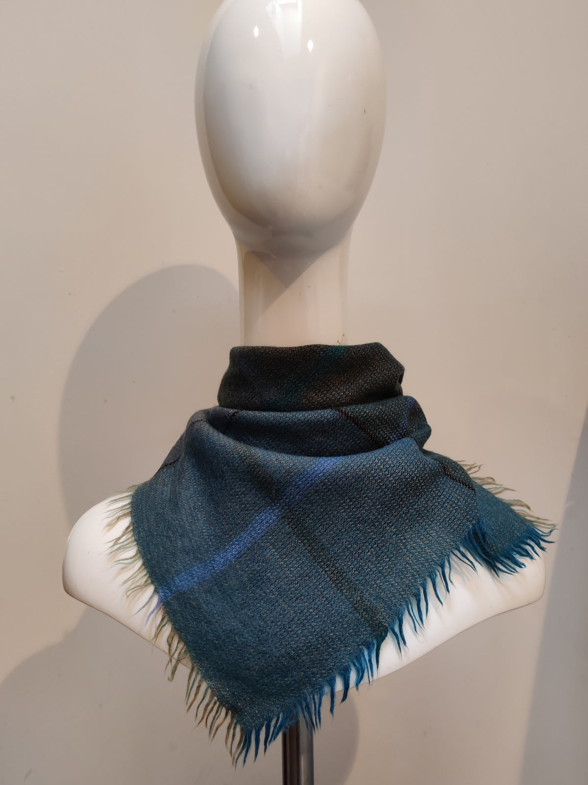 Vintage Scottish Pure Wool Fringed Square Scarf