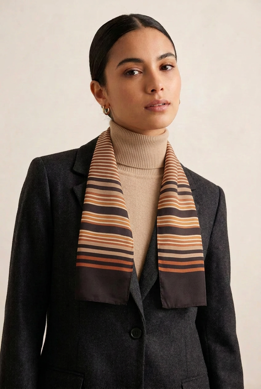 Vintage 1970s Japanese Acetate Striped Oblong Scarf