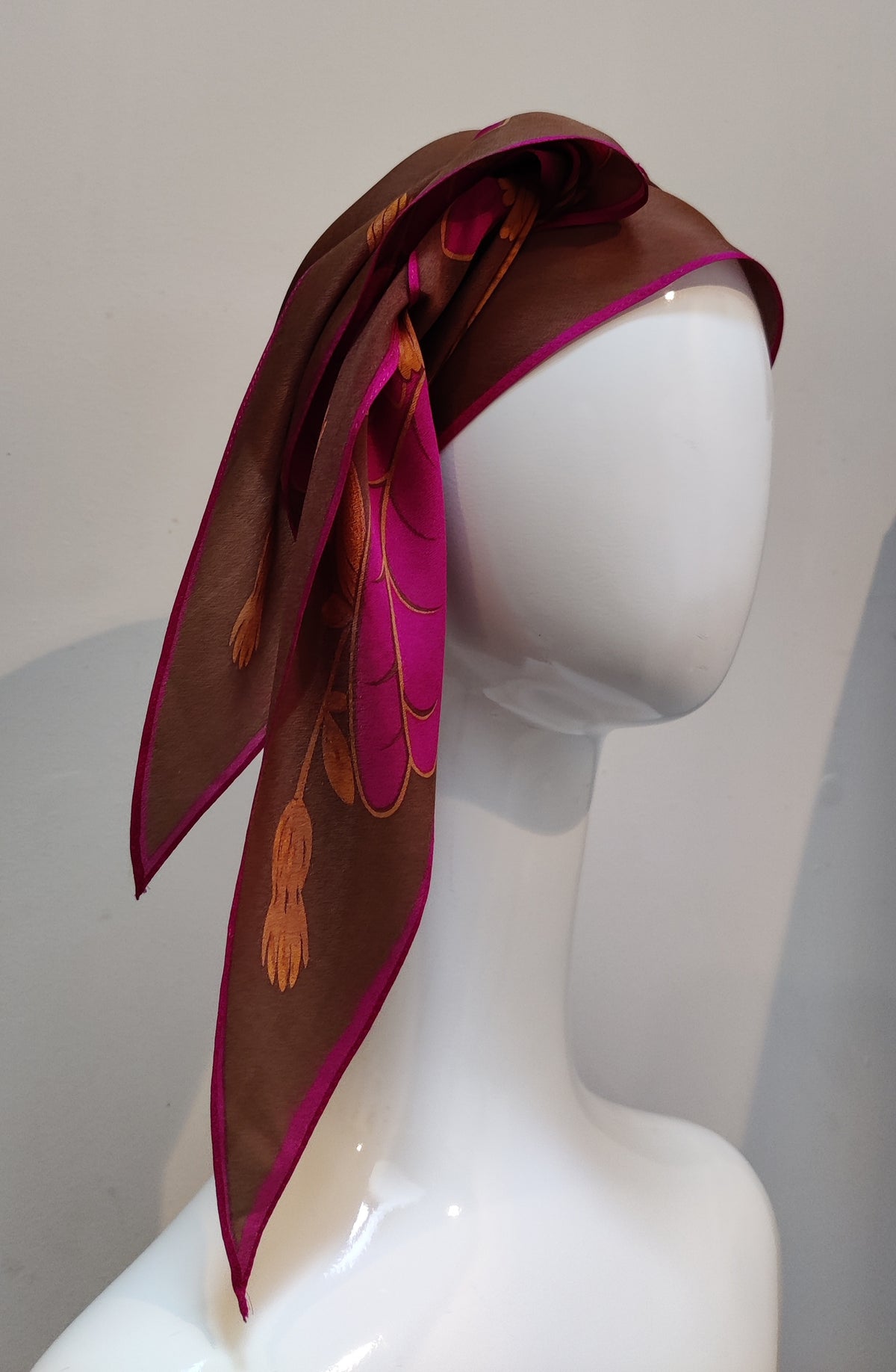 Vintage Late 1970s Anne Klein Silk Crepe Floral Scarf