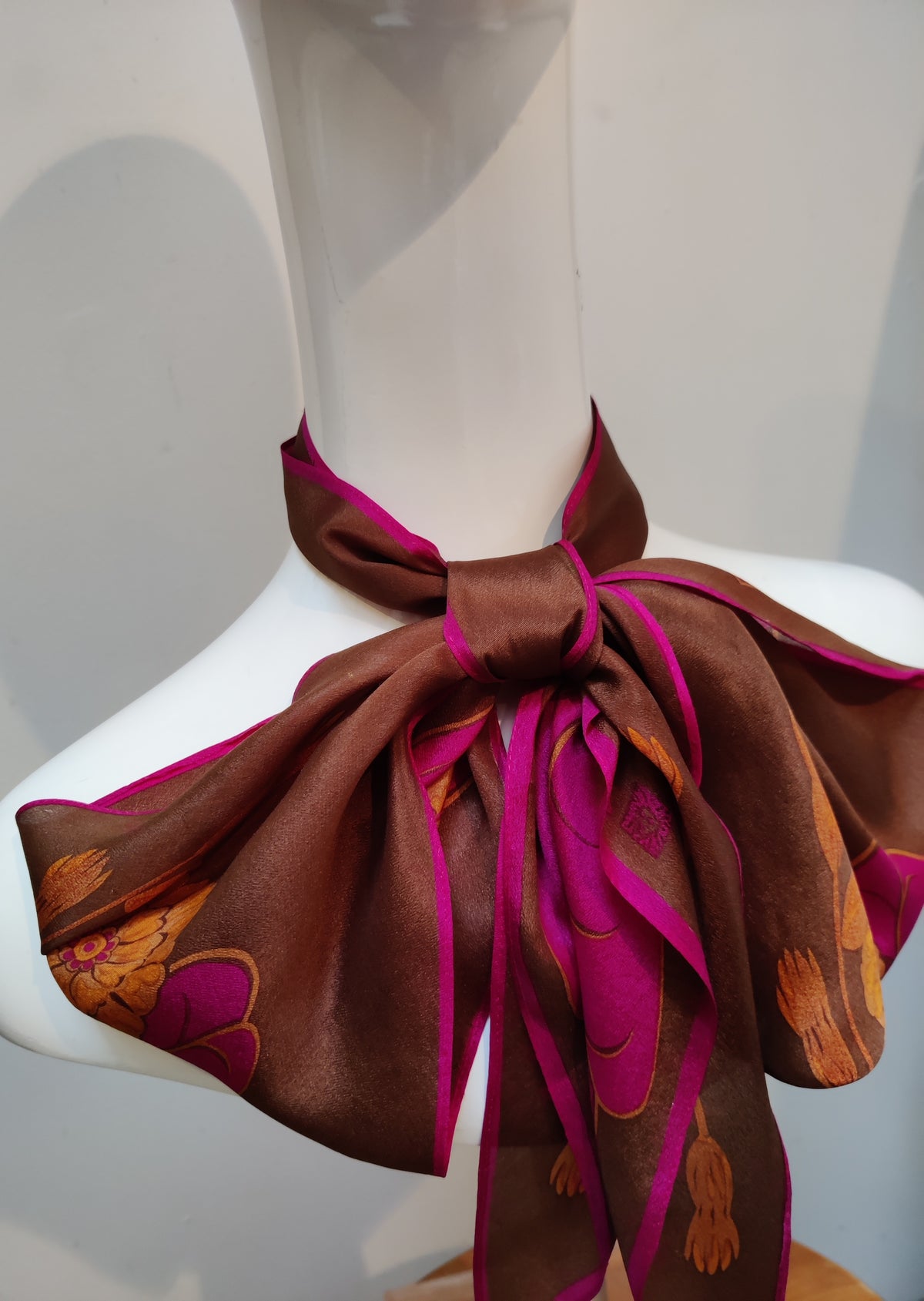 Vintage Late 1970s Anne Klein Silk Crepe Floral Scarf