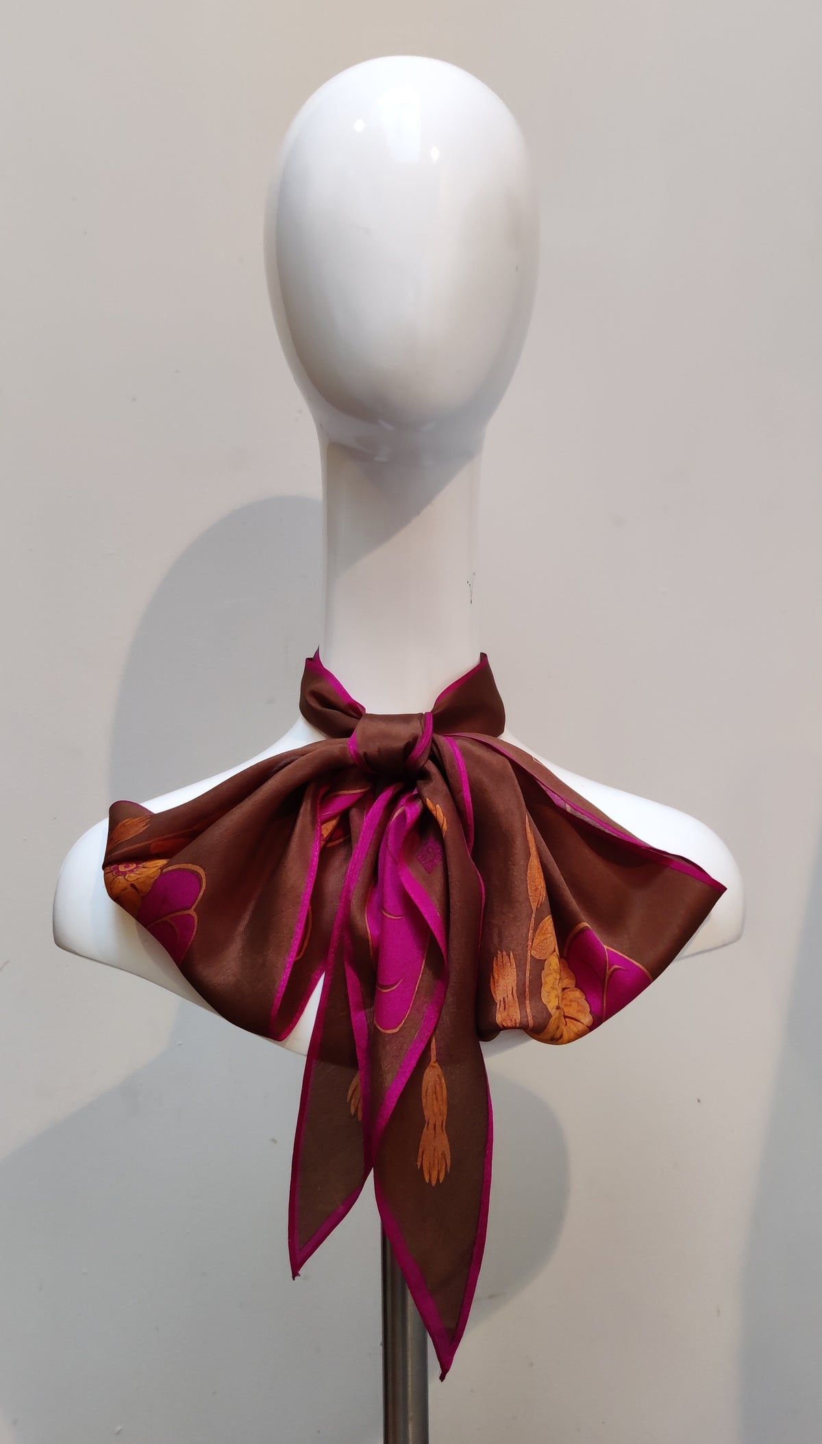 Vintage Late 1970s Anne Klein Silk Crepe Floral Scarf