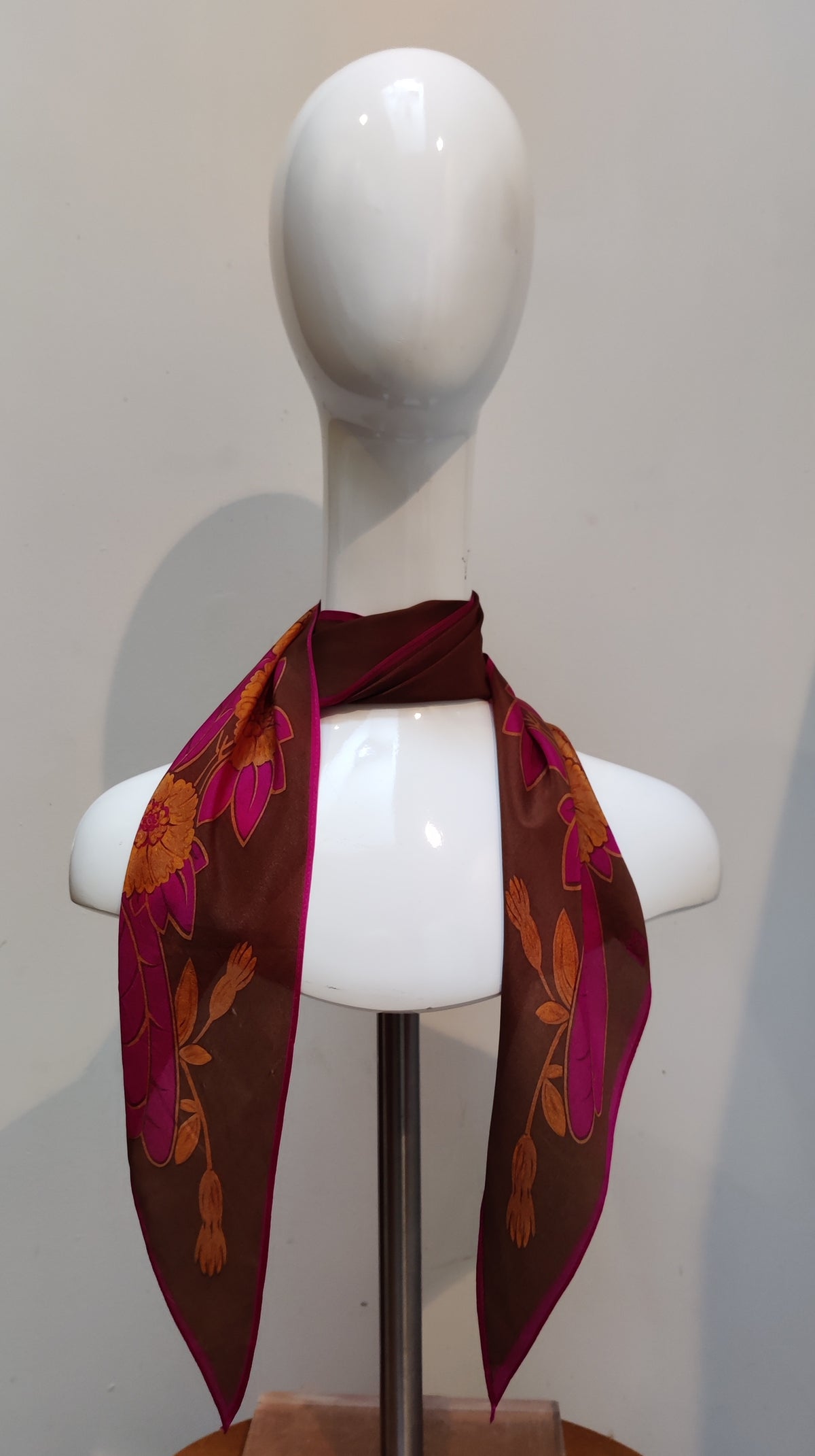 Vintage Late 1970s Anne Klein Silk Crepe Floral Scarf